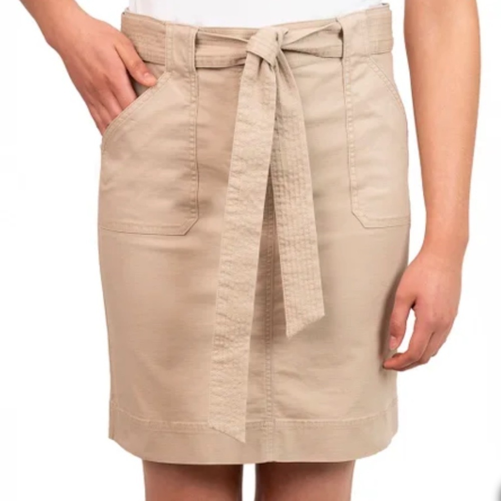 Kersh Khaki Belted Skirt Size M Cotton Tencel Stretch Pockets Casual Workwear